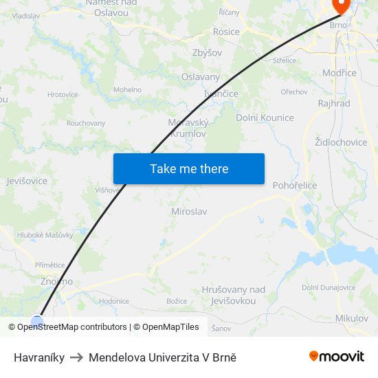 Havraníky to Mendelova Univerzita V Brně map