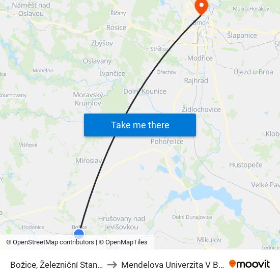 Božice, Železniční Stanice to Mendelova Univerzita V Brně map