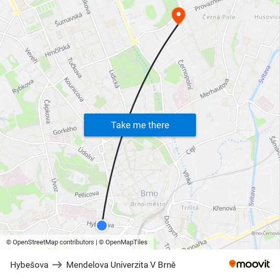 Hybešova to Mendelova Univerzita V Brně map