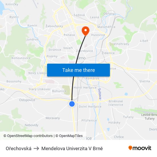 Ořechovská to Mendelova Univerzita V Brně map