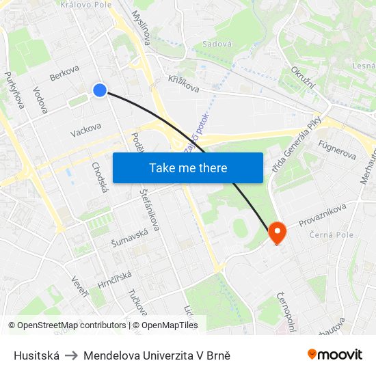 Husitská to Mendelova Univerzita V Brně map