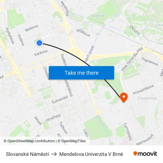Slovanské Náměstí to Mendelova Univerzita V Brně map