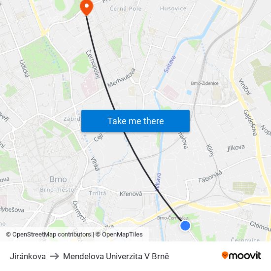 Jiránkova to Mendelova Univerzita V Brně map