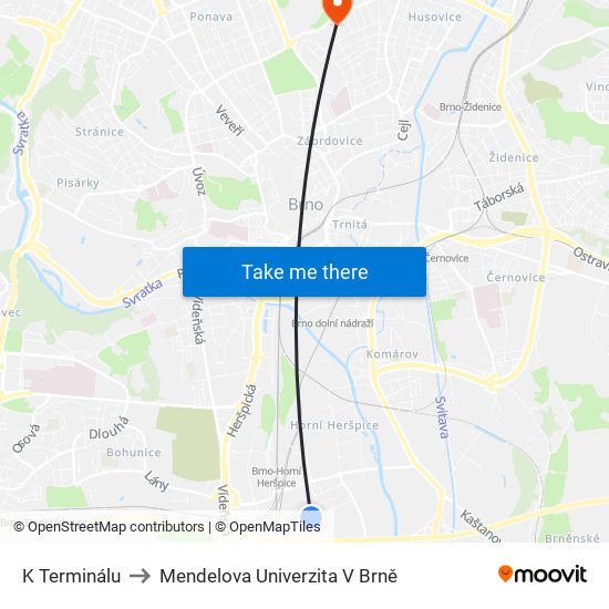 K Terminálu to Mendelova Univerzita V Brně map