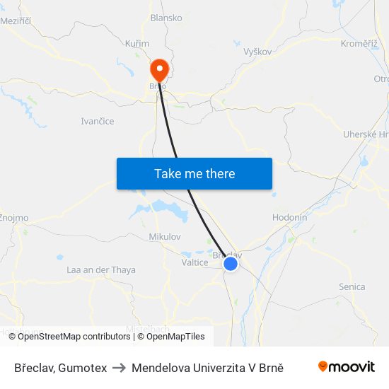 Břeclav, Gumotex to Mendelova Univerzita V Brně map