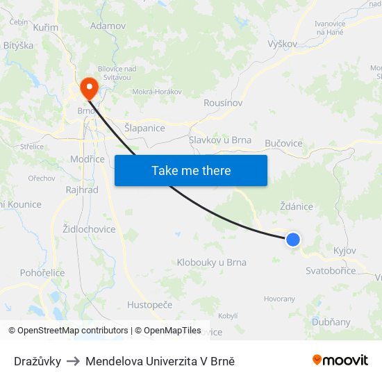 Dražůvky to Mendelova Univerzita V Brně map