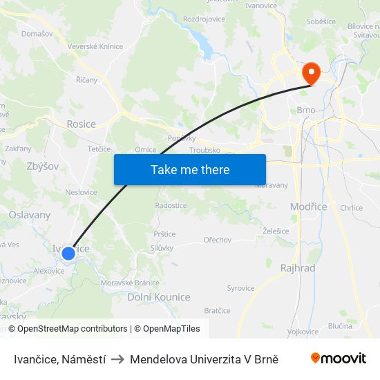 Ivančice, Náměstí to Mendelova Univerzita V Brně map