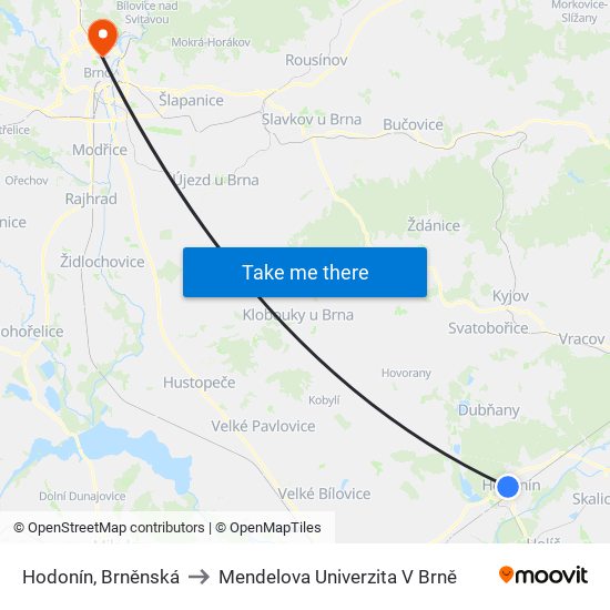 Hodonín, Brněnská to Mendelova Univerzita V Brně map