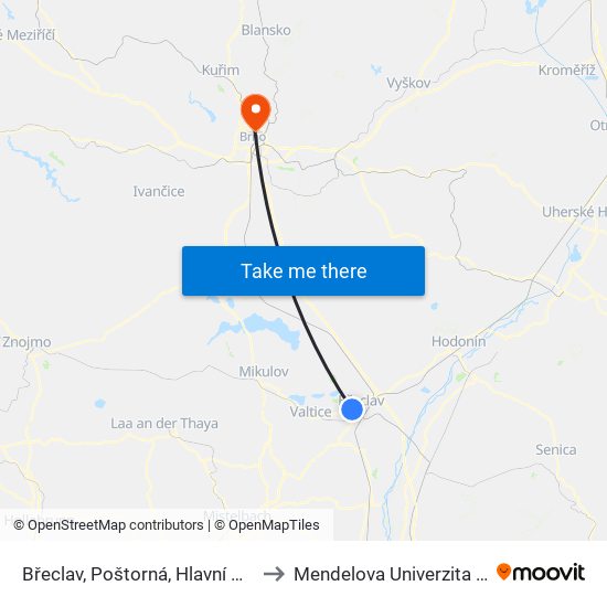 Břeclav, Poštorná, Hlavní Na Konci to Mendelova Univerzita V Brně map