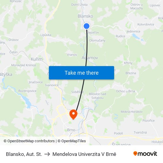 Blansko, Aut. St. to Mendelova Univerzita V Brně map