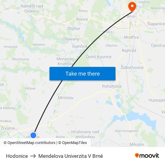 Hodonice to Mendelova Univerzita V Brně map