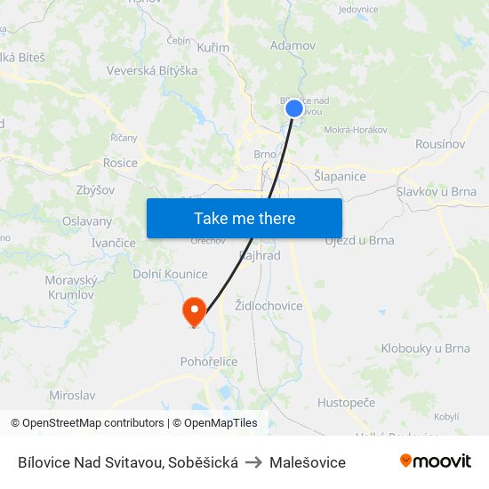 Bílovice Nad Svitavou, Soběšická to Malešovice map