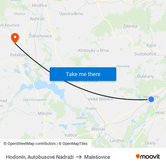 Hodonín, Autobusové Nádraží to Malešovice map