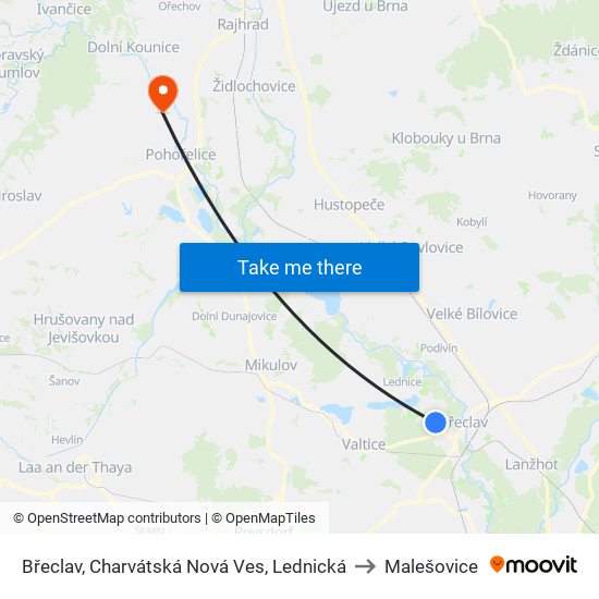 Břeclav, Charvátská Nová Ves, Lednická to Malešovice map