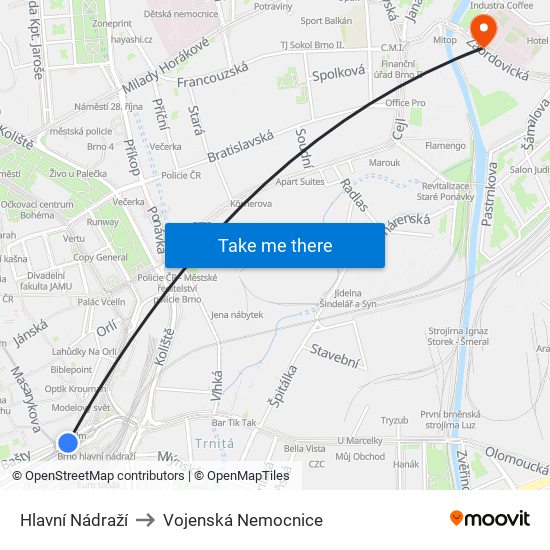 Hlavní Nádraží to Vojenská Nemocnice map