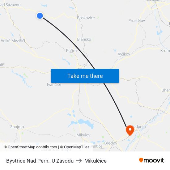 Bystřice Nad Pern., U Závodu to Mikulčice map