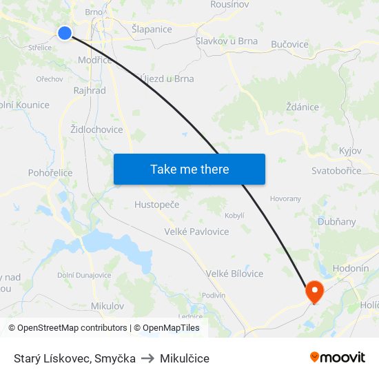 Starý Lískovec, Smyčka to Mikulčice map