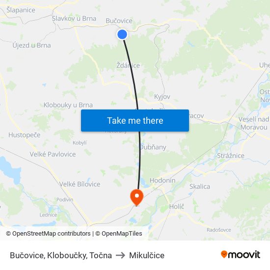 Bučovice, Kloboučky, Točna to Mikulčice map