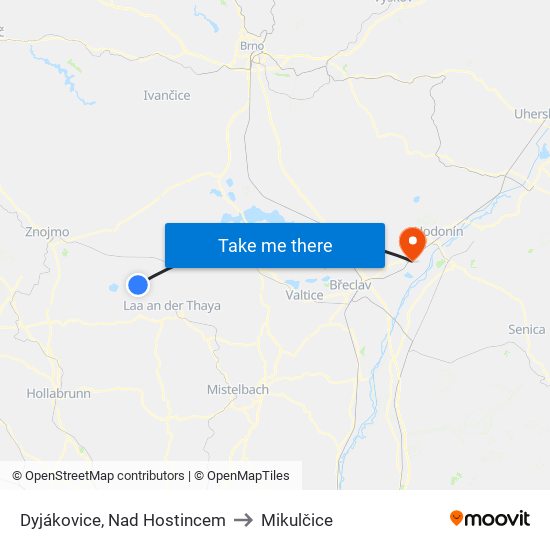 Dyjákovice, Nad Hostincem to Mikulčice map