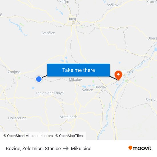 Božice, Železniční Stanice to Mikulčice map