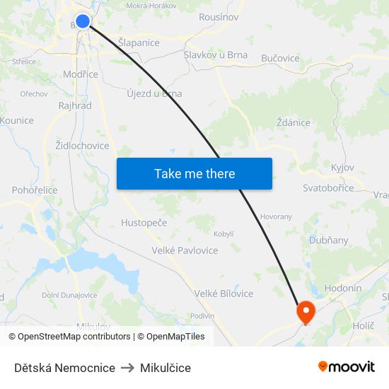 Dětská Nemocnice to Mikulčice map