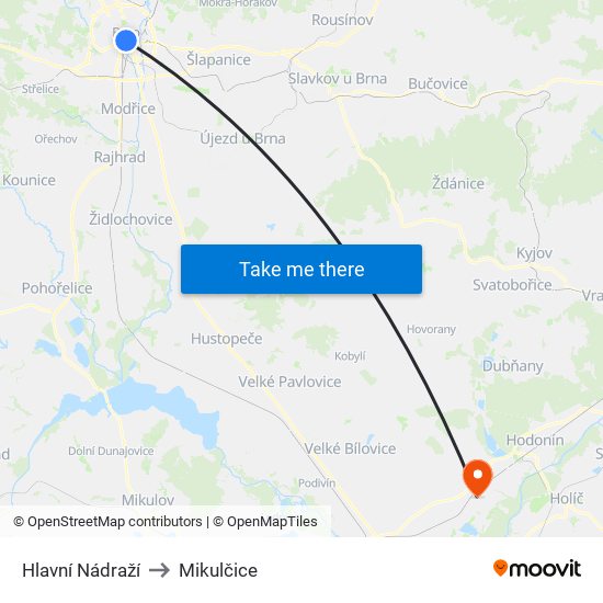Hlavní Nádraží to Mikulčice map