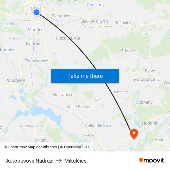 Autobusové Nádraží to Mikulčice map