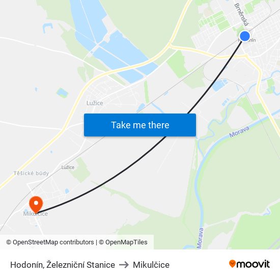 Hodonín, Železniční Stanice to Mikulčice map