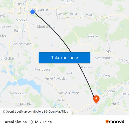 Areál Slatina to Mikulčice map