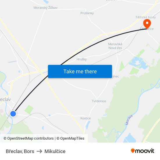 Břeclav, Bors to Mikulčice map