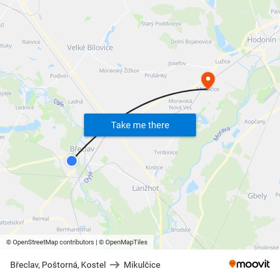 Břeclav, Poštorná, Kostel to Mikulčice map