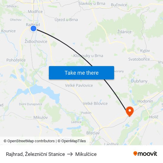 Rajhrad, Železniční Stanice to Mikulčice map