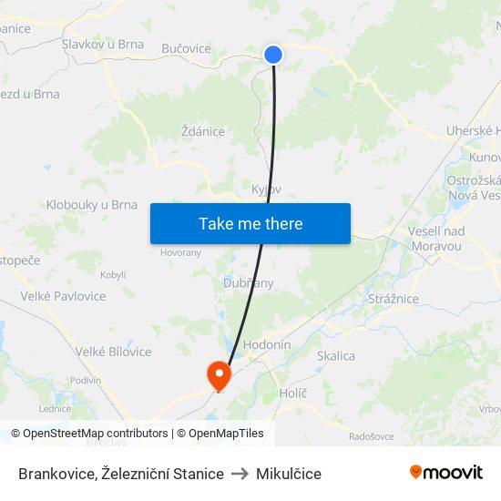 Brankovice, Železniční Stanice to Mikulčice map