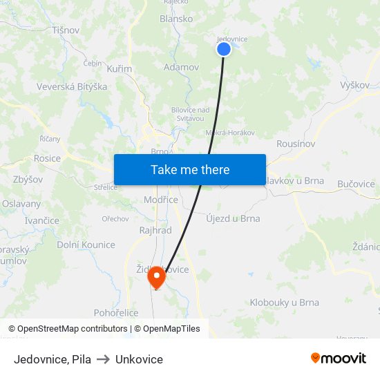 Jedovnice, Pila to Unkovice map