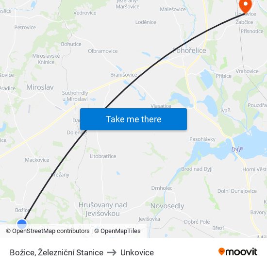 Božice, Železniční Stanice to Unkovice map