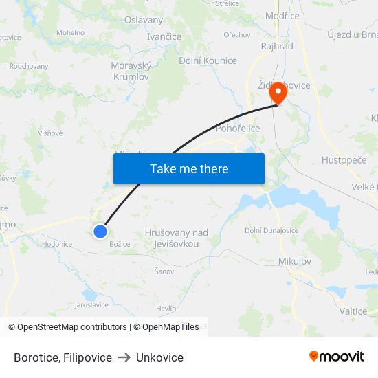 Borotice, Filipovice to Unkovice map