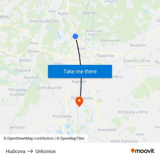 Hudcova to Unkovice map