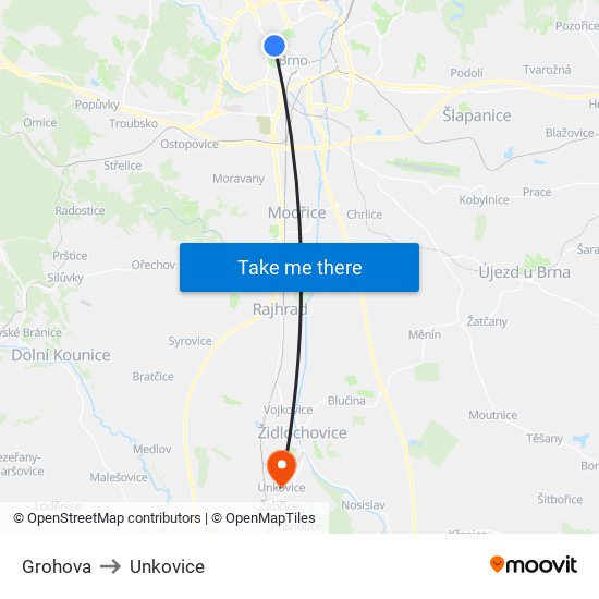 Grohova to Unkovice map
