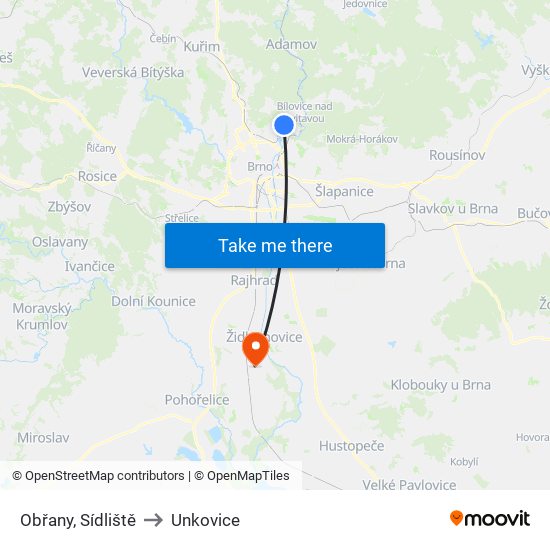 Obřany, Sídliště to Unkovice map