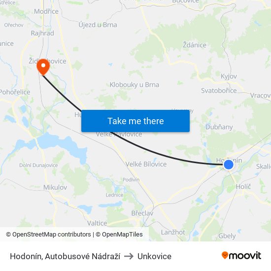 Hodonín, Autobusové Nádraží to Unkovice map