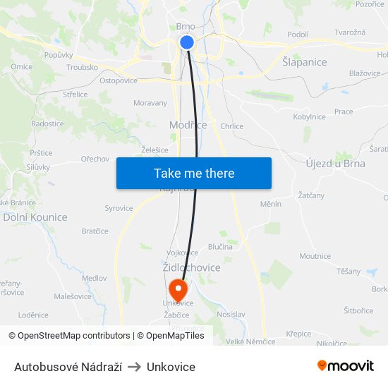 Autobusové Nádraží to Unkovice map