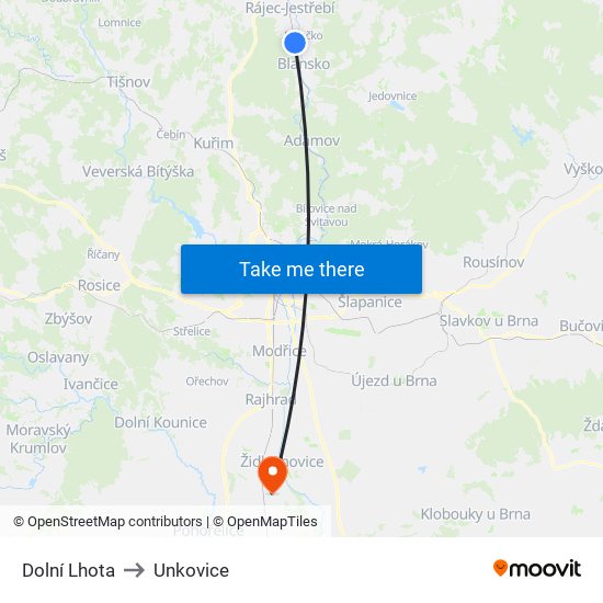 Dolní Lhota to Unkovice map