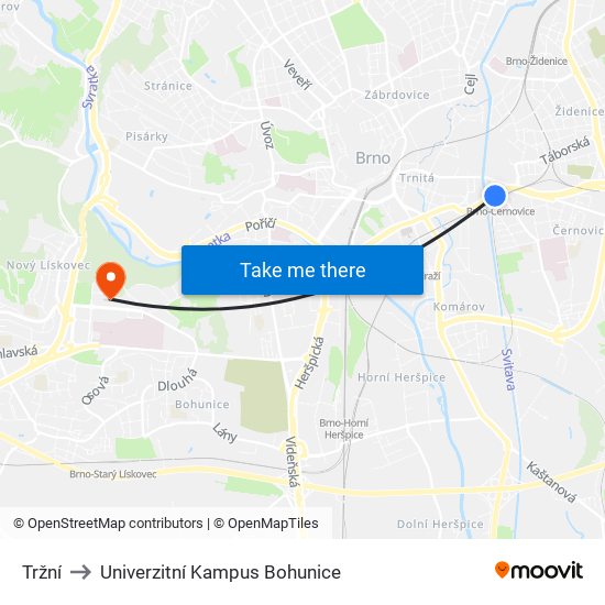 Tržní to Univerzitní Kampus Bohunice map