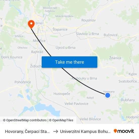 Hovorany, Čerpací Stanice to Univerzitní Kampus Bohunice map