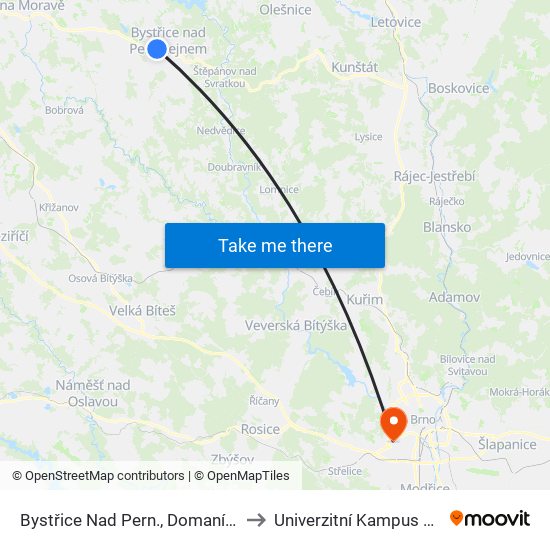 Bystřice Nad Pern., Domanín, Rozcestí to Univerzitní Kampus Bohunice map