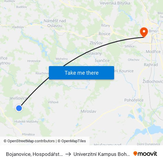 Bojanovice, Hospodářství Zd to Univerzitní Kampus Bohunice map