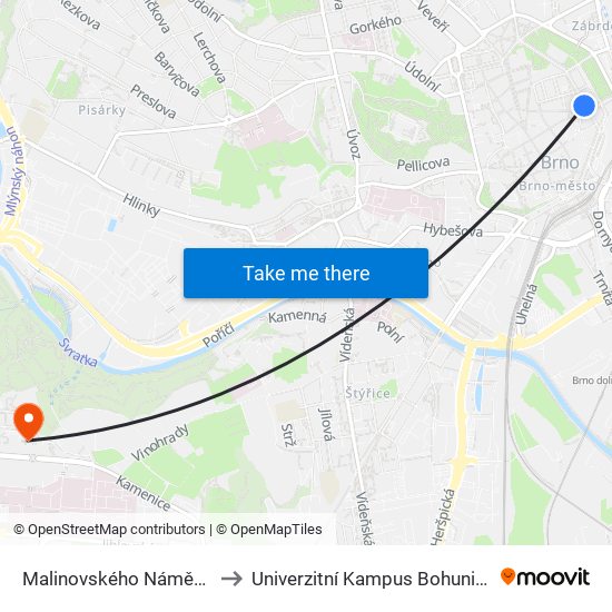 Malinovského Náměstí to Univerzitní Kampus Bohunice map