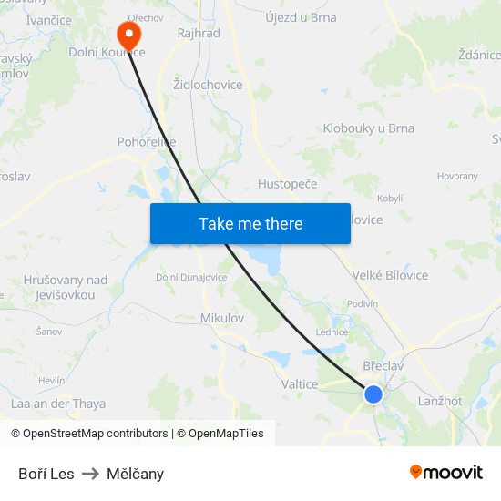 Boří Les to Mělčany map