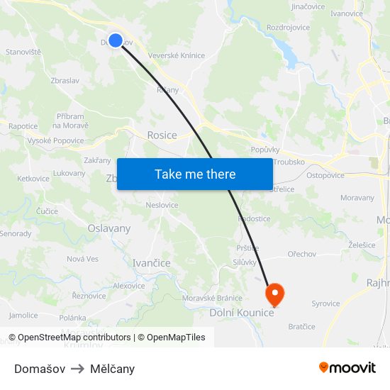 Domašov to Mělčany map