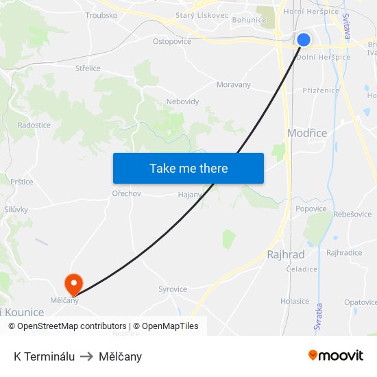 K Terminálu to Mělčany map